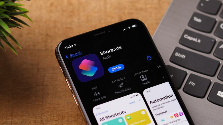 Downloading the Shortcuts app on an iPhone.