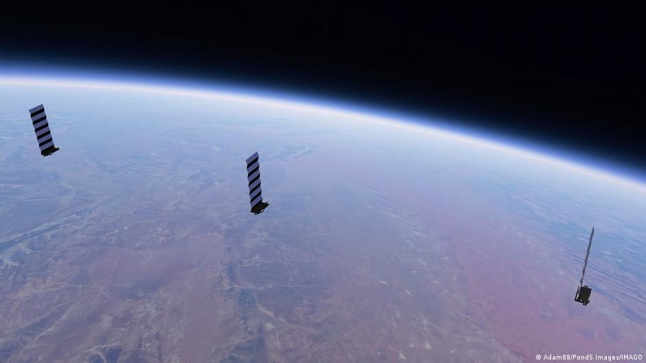A Starlink antenna mounted to the top of a train appears as a small rectangular panel atop a metal rod