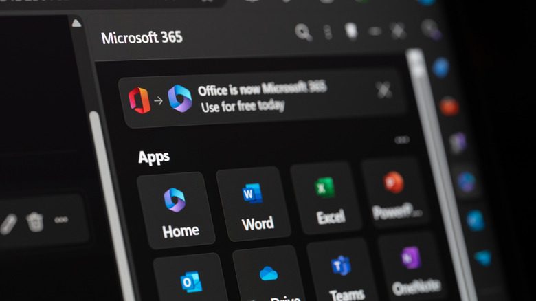 Various Microsoft Office app icons in a browser.