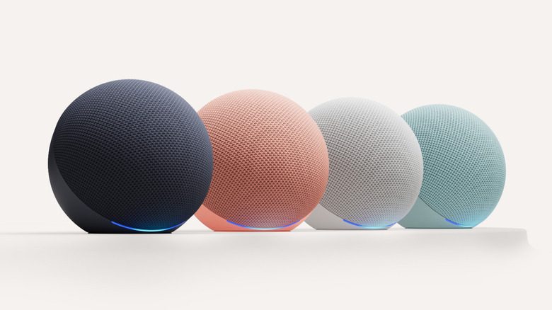 A row of Echo Dots in each of the new colors.
