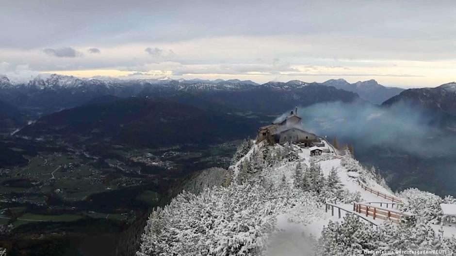 Burnt-out building atop a mountain