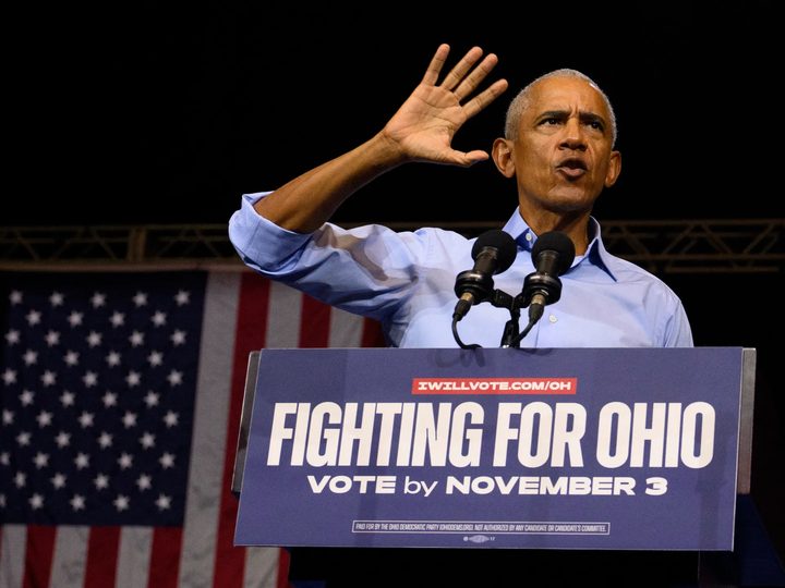Barack Obama durant un discurs polític en un míting a l'estat d'Ohio.